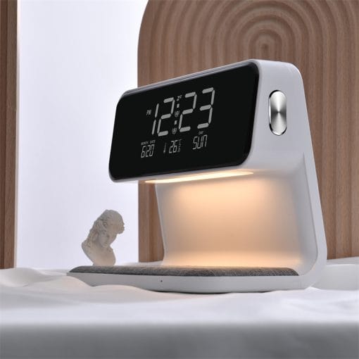 Creative 3 In 1 Bedside Lamp Wireless Charging LCD Screen Alarm Clock  Wireless Phone Charger - Image 8
