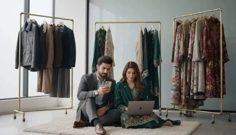 Clothes in Pakistan 2026 – Pakistani men and women shopping trendy mens clothing and women's clothing online