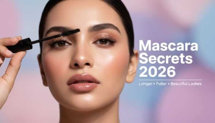 Pakistani woman applying mascara for longer fuller lashes makeup look