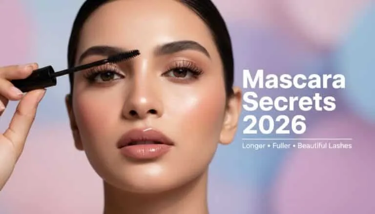 Pakistani woman applying mascara for longer fuller lashes makeup look