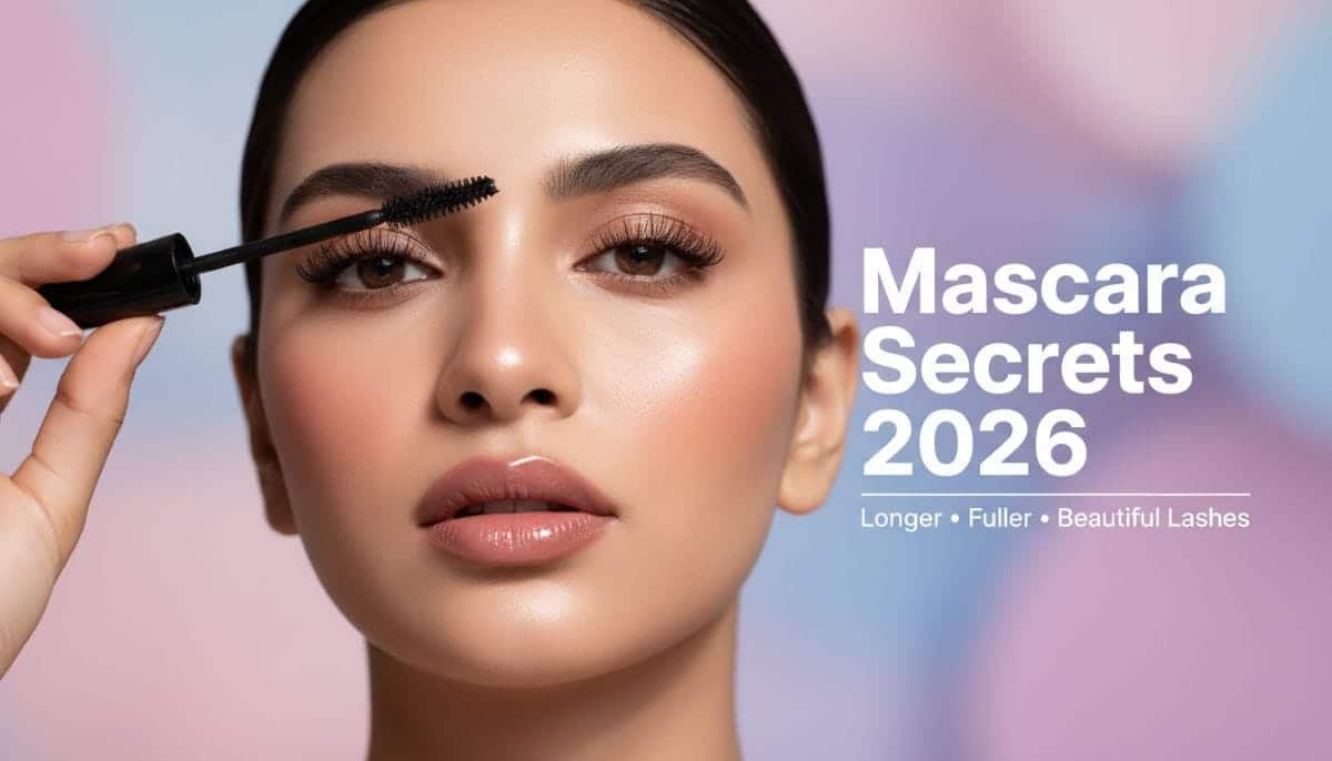 Pakistani woman applying mascara for longer fuller lashes makeup look