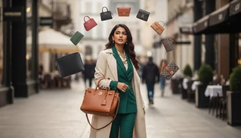stylish tote bag buying guide for pakistan women showing leather tote bag with laptop and handbags