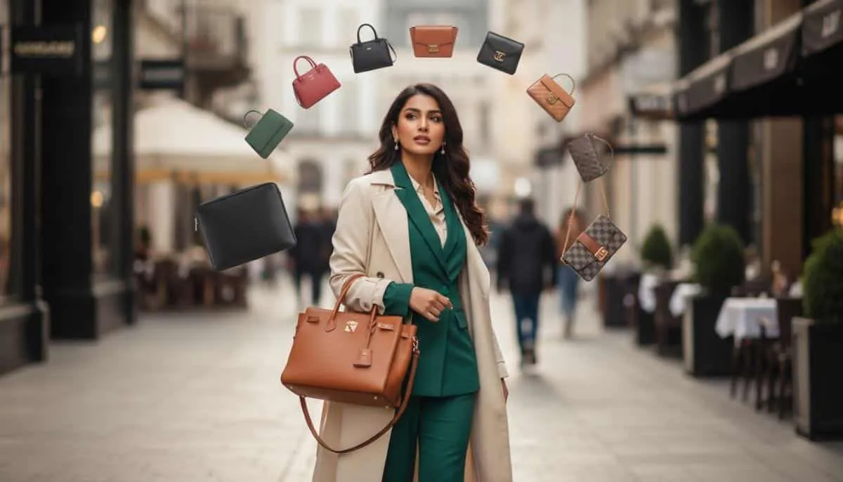 The Complete Tote Bag Buying Guide for Pakistan 2026: Find Your Perfect Carry-All stylish tote bag buying guide for pakistan women showing leather tote bag with laptop and handbags