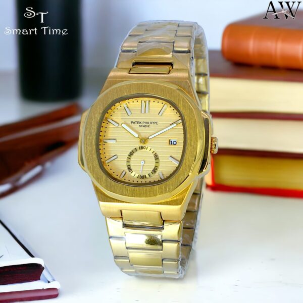 golden wrist watch for men luxury gold metal strap