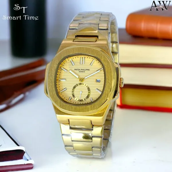 golden wrist watch for men luxury gold metal strap