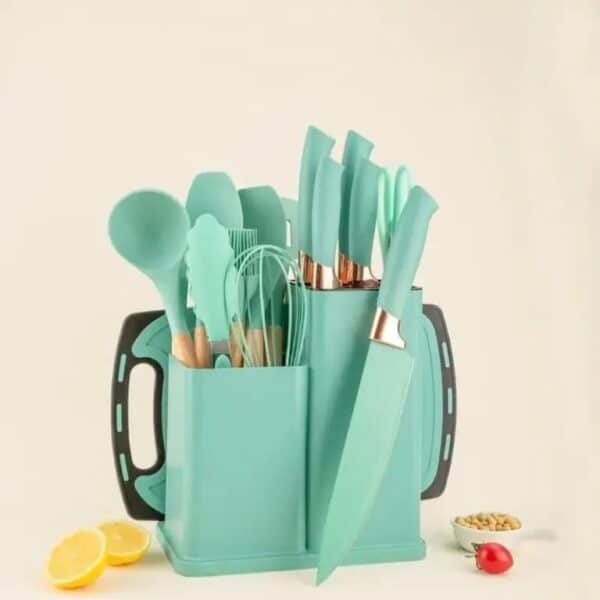 19 pcs silicone kitchen utensil set with knives