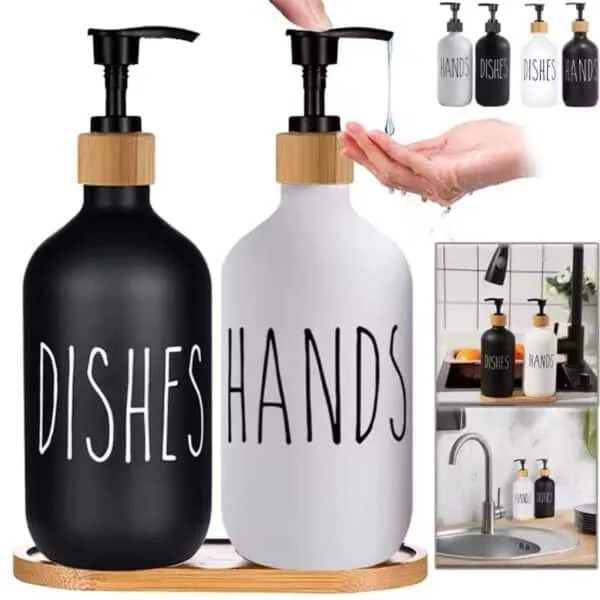 soap dispenser set with bamboo tray kitchen bathroom