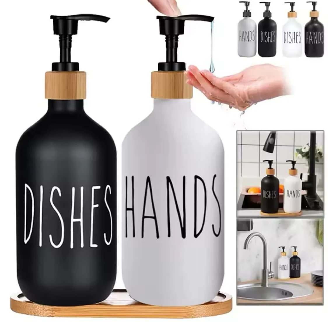 soap dispenser set with bamboo tray kitchen bathroom